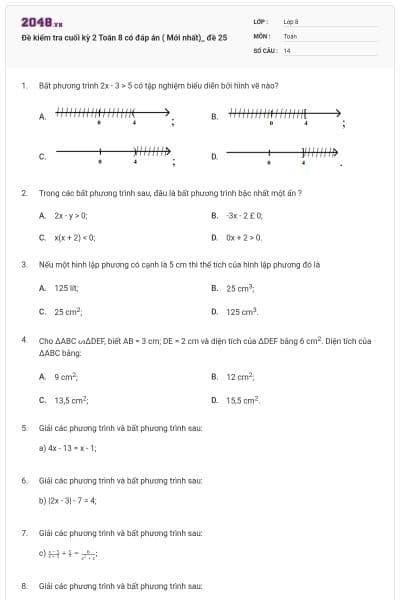 Đề kiểm tra cuối kỳ 2 Toán 8 có đáp án ( Mới nhất)_ đề 25