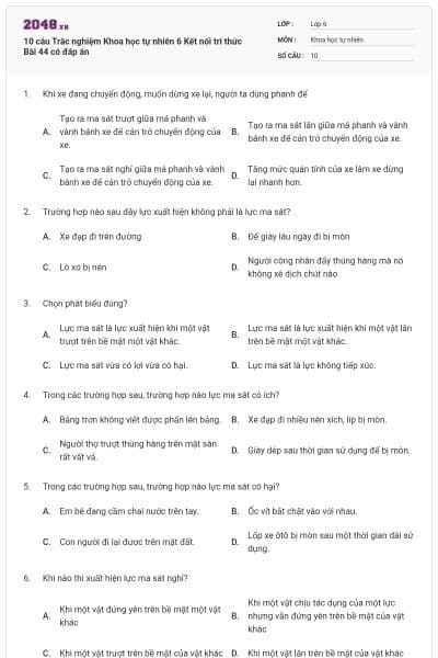 10 câu Trắc nghiệm Khoa học tự nhiên 6 Kết nối tri thức Bài 44 có đáp án