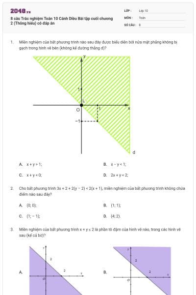 8 câu Trắc nghiệm Toán 10 Cánh Diều Bài tập cuối chương 2 (Thông hiểu) có đáp án
