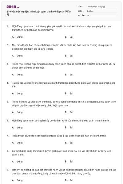210 câu trắc nghiệm môn Luật cạnh tranh có đáp án (Phần 8)