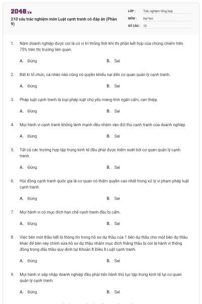 210 câu trắc nghiệm môn Luật cạnh tranh có đáp án (Phần 9)