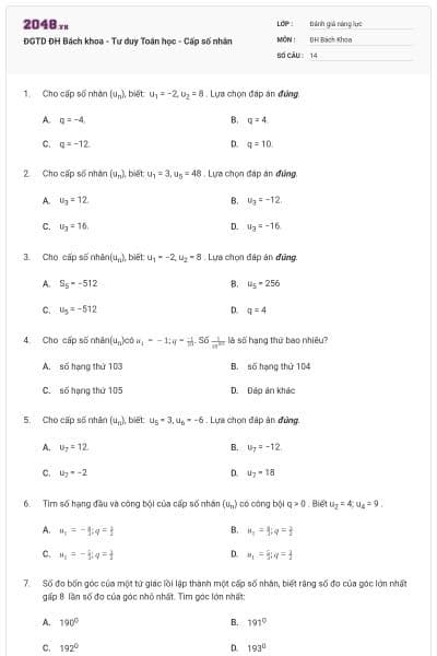 ĐGTD ĐH Bách khoa - Tư duy Toán học - Cấp số nhân
