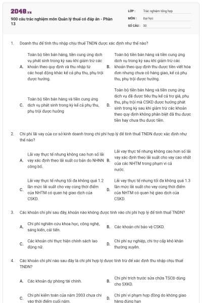 900 câu trắc nghiệm môn Quản lý thuế có đáp án - Phần 13