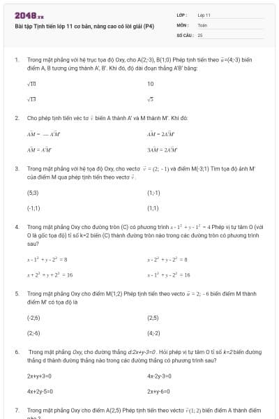 Bài tập Tịnh tiến lớp 11 cơ bản, nâng cao có lời giải (P4)