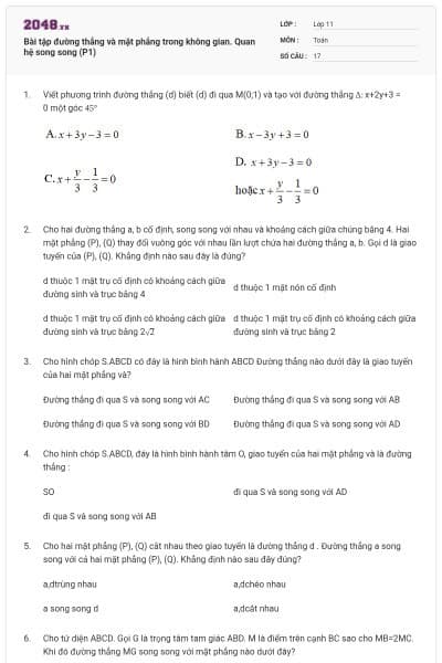 Bài tập đường thẳng và mặt phẳng trong không gian. Quan hệ song song (P1)