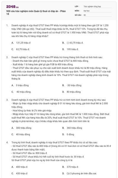 900 câu trắc nghiệm môn Quản lý thuế có đáp án - Phần 18