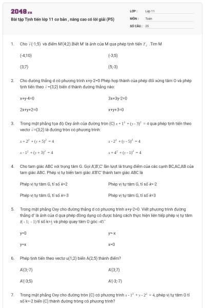 Bài tập Tịnh tiến lớp 11 cơ bản , nâng cao có lời giải (P5)