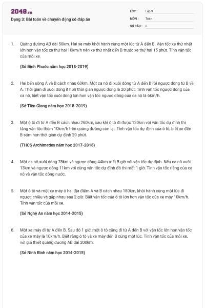 Dạng 3: Bài toán về chuyển động có đáp án