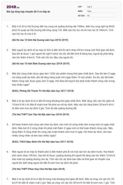 Bài tập tổng hợp chuyên đề 5 có đáp án