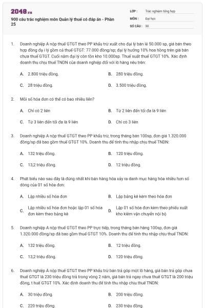 900 câu trắc nghiệm môn Quản lý thuế có đáp án - Phần 25