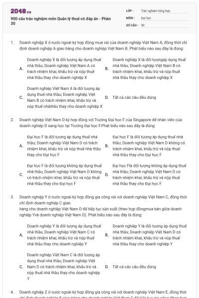 900 câu trắc nghiệm môn Quản lý thuế có đáp án - Phần 30