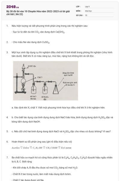 Bộ 30 đề thi vào 10 Chuyên Hóa năm 2022-2023 có lời giải chi tiết ( Đề 22)