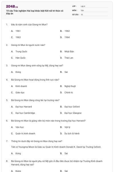 10 câu Trắc nghiệm Hai loại khác biệt Kết nối tri thức có đáp án