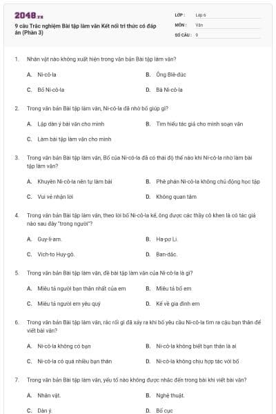 9 câu Trắc nghiệm Bài tập làm văn Kết nối tri thức có đáp án (Phần 3)