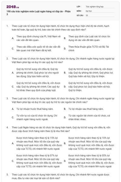 190 câu trắc nghiệm môn Luật ngân hàng có đáp án - Phần 3
