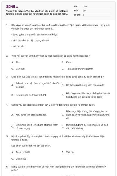 9 câu Trắc nghiệm Viết bài văn trình bày ý kiến về một hiện tượng đời sống được gợi ra từ cuốn sách đã đọc Kết nối tri thức có đáp án