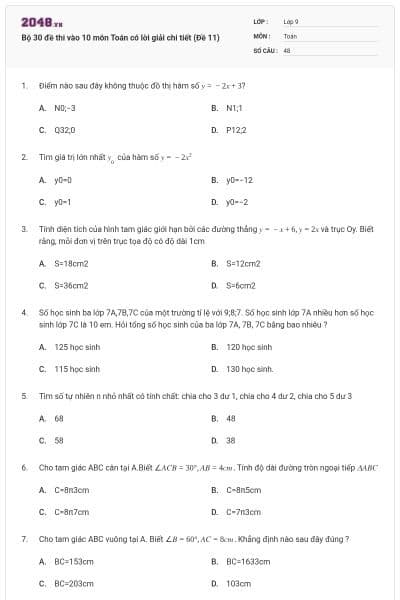 Bộ 30 đề thi vào 10 môn Toán có lời giải chi tiết (Đề 11)