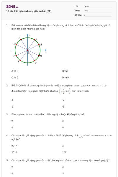 10 câu trắc nghiệm lượng giác cơ bản (P2)