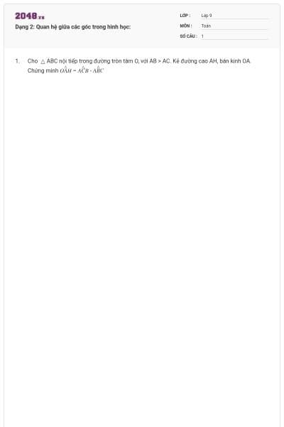 Dạng 2: Quan hệ giữa các góc trong hình học: