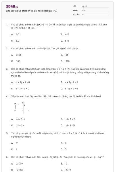 225 Bài tập Số phức ôn thi Đại học có lời giải (P7)
