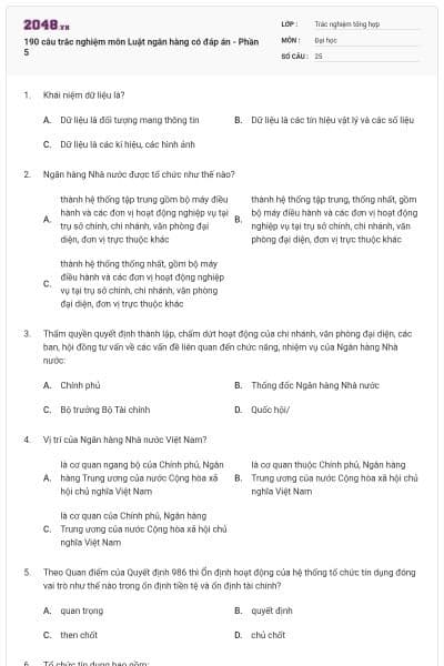190 câu trắc nghiệm môn Luật ngân hàng có đáp án - Phần 5