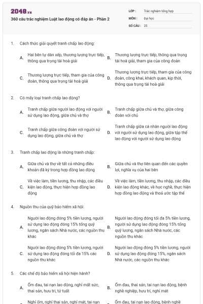 360 câu trắc nghiệm Luật lao động có đáp án - Phần 2