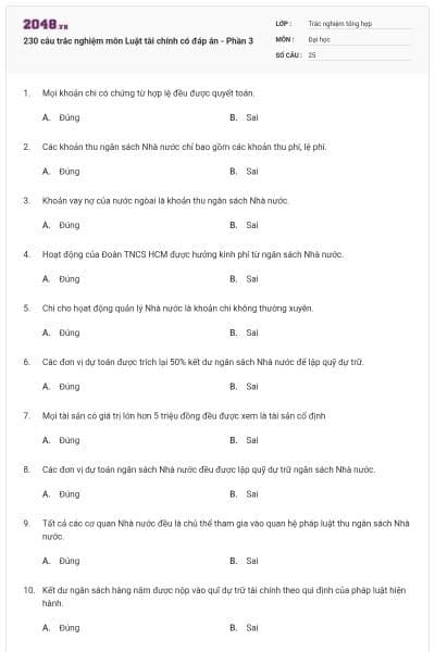 230 câu trắc nghiệm môn Luật tài chính có đáp án - Phần 3