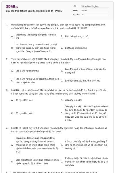 250 câu trắc nghiệm Luật bảo hiểm có đáp án - Phần 3
