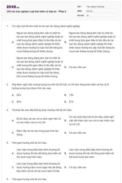 250 câu trắc nghiệm Luật bảo hiểm có đáp án - Phần 6
