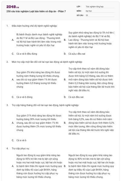 250 câu trắc nghiệm Luật bảo hiểm có đáp án - Phần 7