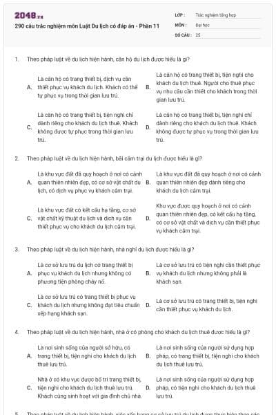 290 câu trắc nghiệm môn Luật Du lịch có đáp án - Phần 11
