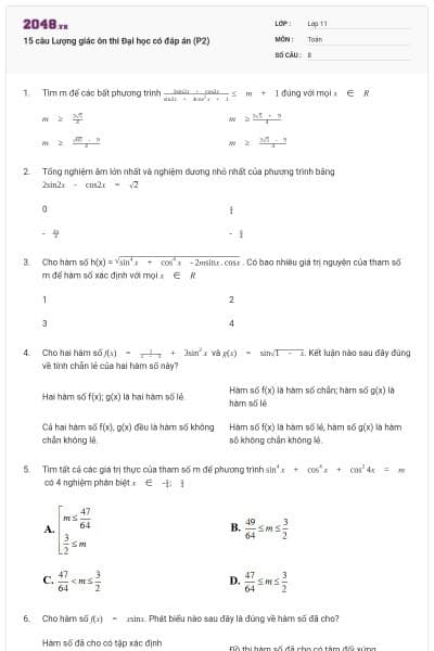 15 câu Lượng giác ôn thi Đại học có đáp án (P2)