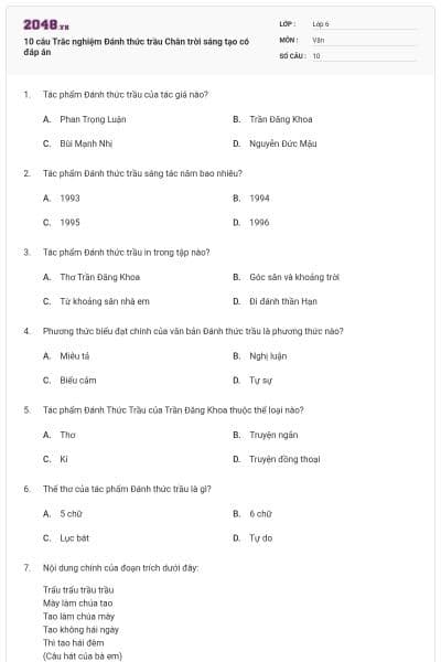 10 câu Trắc nghiệm Đánh thức trầu Chân trời sáng tạo có đáp án