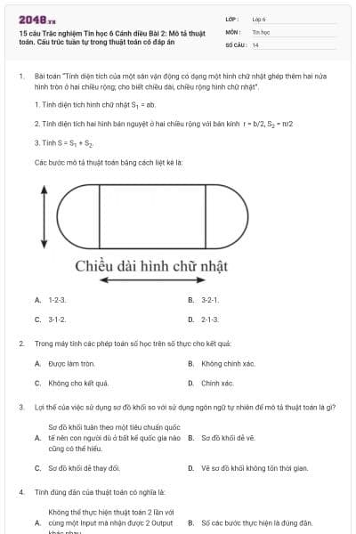 15 câu Trắc nghiệm Tin học 6 Cánh diều Bài 2: Mô tả thuật toán. Cấu trúc tuần tự trong thuật toán có đáp án