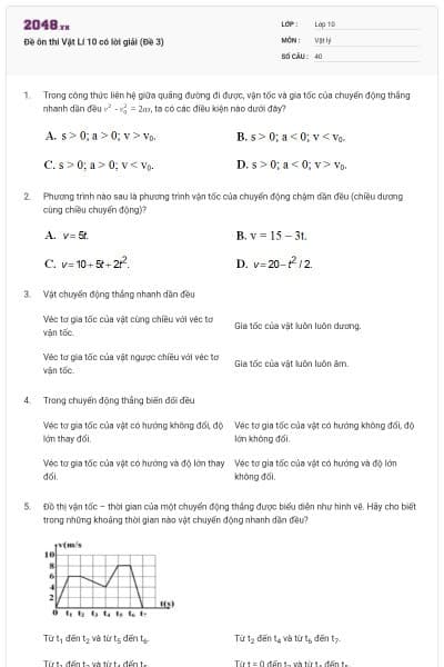 Đề ôn thi Vật Lí 10 có lời giải (Đề 3)