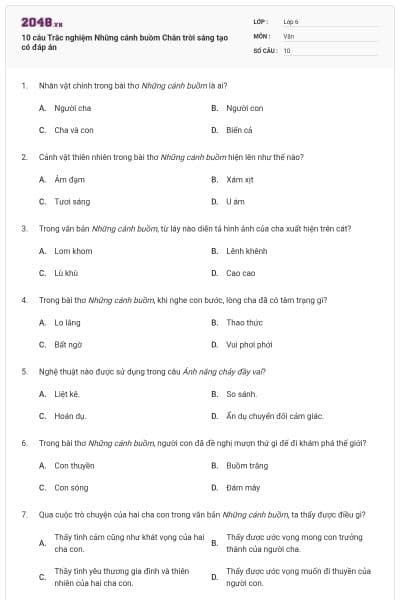 10 câu Trắc nghiệm Những cánh buồm Chân trời sáng tạo có đáp án