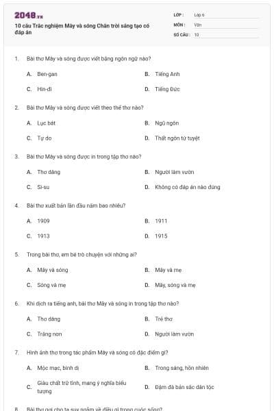 10 câu Trắc nghiệm Mây và sóng Chân trời sáng tạo có đáp án