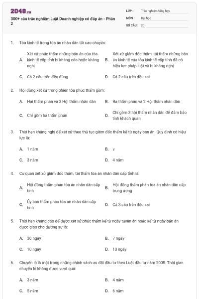 300+ câu trắc nghiệm Luật Doanh nghiệp có đáp án - Phần 2