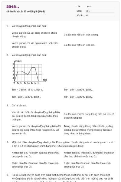 Đề ôn thi Vật Lí 10 có lời giải (Đề 4)
