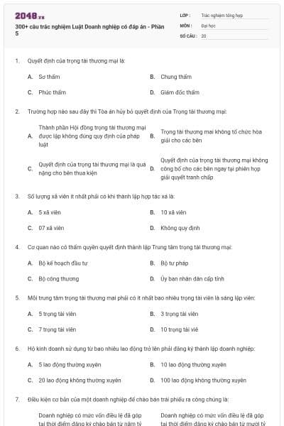 300+ câu trắc nghiệm Luật Doanh nghiệp có đáp án - Phần 5