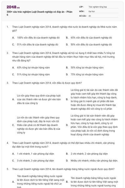 300+ câu trắc nghiệm Luật Doanh nghiệp có đáp án - Phần 6