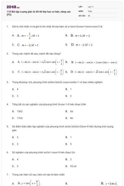 110 Bài tập Lượng giác từ đề thi Đại học cơ bản, nâng cao (P2)