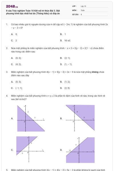 8 câu Trắc nghiệm Toán 10 Kết nối tri thức Bài 3. Bất phương trình bậc nhất hai ẩn (Thông hiểu) có đáp án