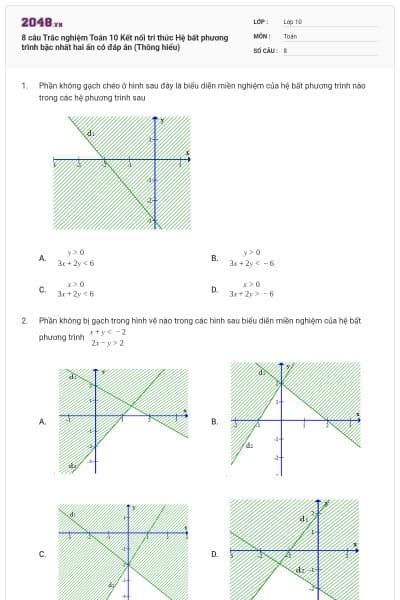8 câu Trắc nghiệm Toán 10 Kết nối tri thức Hệ bất phương trình bậc nhất hai ẩn có đáp án (Thông hiểu)