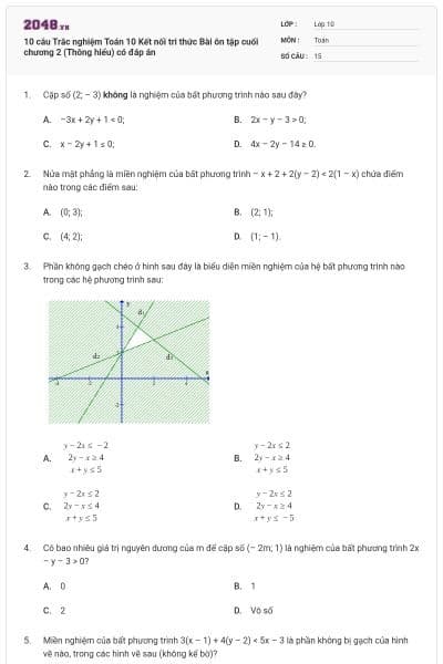 10 câu Trắc nghiệm Toán 10 Kết nối tri thức Bài ôn tập cuối chương 2 (Thông hiểu) có đáp án