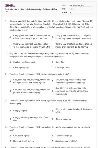 300+ câu trắc nghiệm Luật Doanh nghiệp có đáp án - Phần 10