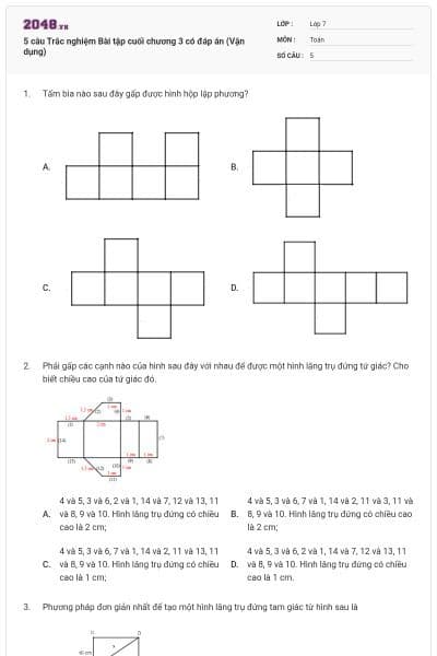 5 câu Trắc nghiệm Bài tập cuối chương 3 có đáp án (Vận dụng)
