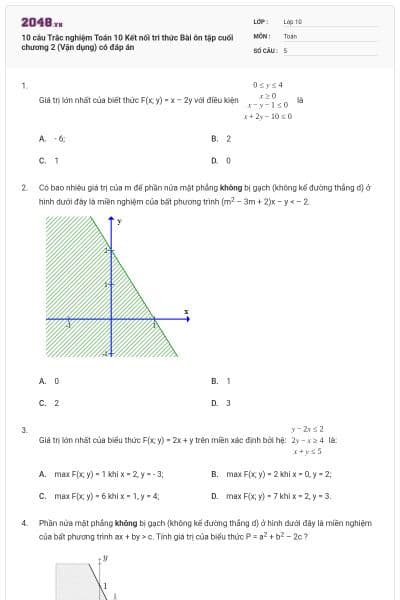 10 câu Trắc nghiệm Toán 10 Kết nối tri thức Bài ôn tập cuối chương 2 (Vận dụng) có đáp án