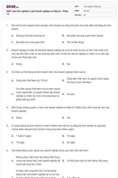 300+ câu trắc nghiệm Luật Doanh nghiệp có đáp án - Phần 12