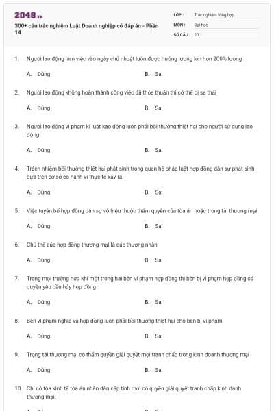 300+ câu trắc nghiệm Luật Doanh nghiệp có đáp án - Phần 14